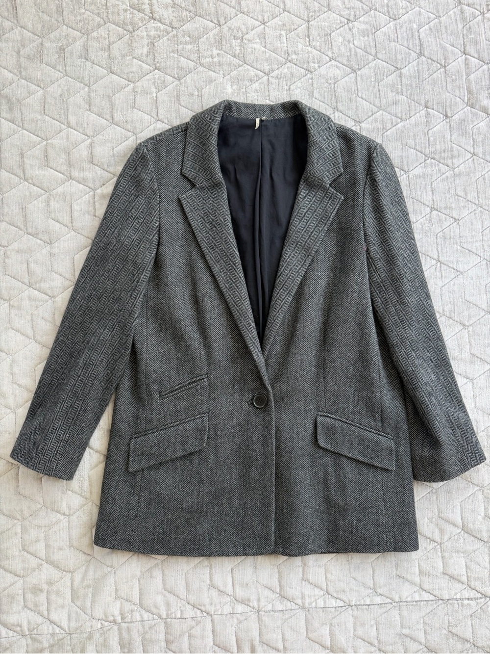IRO Jane Gray Herringbone Tweed Single-Breasted Blazer Jacket Sz 2